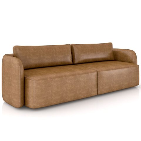 Sofá 3 Lugares Sala Living Orgânico 220cm Oregon K01 Couríssimo Whisky - Lyam Decor