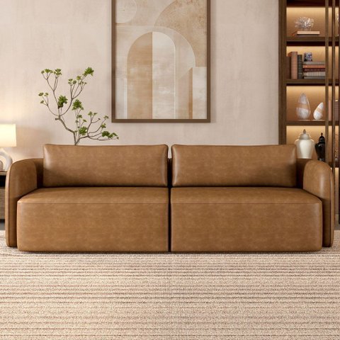 Sofá 3 Lugares Sala Living Orgânico 220cm Oregon K01 Couríssimo Whisky - Lyam Decor