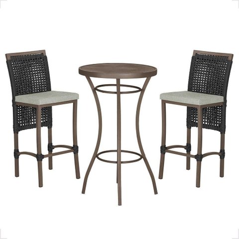 Mesa Bistrô 2 Banquetas Roma Marrom Corda Náutica 3 Trama Preto