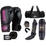 Kit Muay Thai Luva Bandagem Caneleira Bucal Bolsa Pink 12oz - 1