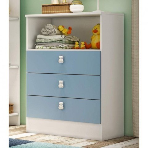 Cômoda Infantil 3 Gavetas 1330 Espresso Móveis Azul/Branco