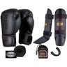 Kit Muay Thai Luva Bandagem Caneleira Bucal Pro Black 10oz - 1