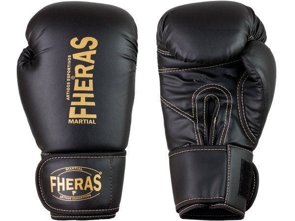 Luva de Boxe Muay Thai MMA Pro Black Golden Fheras 14Oz - 1