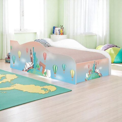 Cama Solteiro Infantil com Colchão Volta Ao Mundo MDF Branco Casah