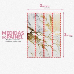 Papel de Parede Painel 3D Mármore Branco e Dourado 2M Auto Colante Lavável Revestimento Brilhoso - 5
