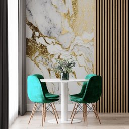 Papel de Parede Painel 3D Mármore Branco e Dourado 2M Auto Colante Lavável Revestimento Brilhoso - 2