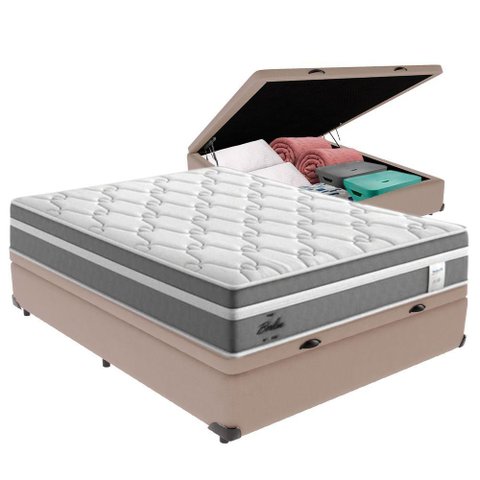 Cama Box Baú Casal e Colchão Molas Ensacadas Berlim Probel Cor:bege