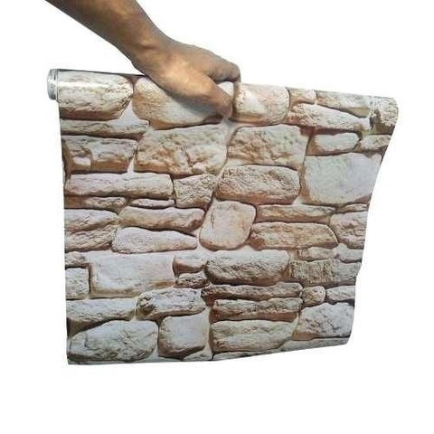 Kit Papel De Parede 6 Unid Pedra Claro Marrom Autoadesivo