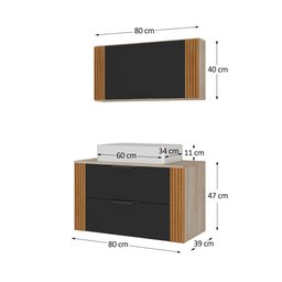 Conjunto Gabinete Banheiro Taos 80cm (armário + Cuba + Espelheira + Tampo Vidro) - 4
