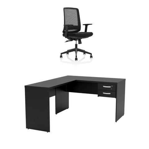 Mesa de Escritório em L 120x60cm com Gaveta + Cadeira Ergonômica Reclinável