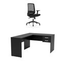 Ver imagem 1 de Mesa de Escritório em L 120x60cm com Gaveta + Cadeira Ergonômica Reclinável