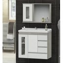 Ver imagem 1 de Kit Gabinete Banheiro Mdf 80cm com Cuba e Espelheira Premium:madeirado/branco