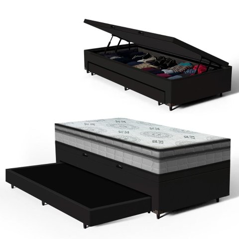 Cama Box Baú com Colchão Espuma D33 Pillow In Anjos Ortosleep + Auxiliar Unique Solteiro 88 Cm