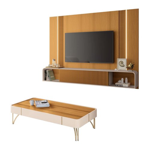Rack Painel para Tv 85 Polegadas Kansas e Mesa de Centro Miami - Cinamomo-off White - Edecasamoveis