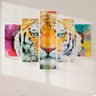Quadro decorativo mosaico luxo 5 peças - Pintura a óleo moderna realista do rosto do tigre - 4