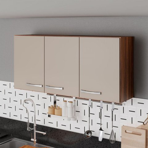 Armário Aéreo Cozinha Genebra 3 Portas Castanho/off White - Pnr Móveis