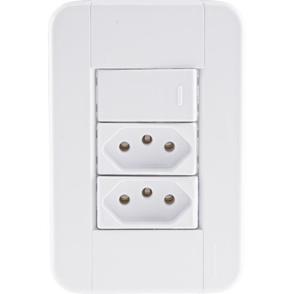 Conjunto 4x2 com 1 Interruptor Simples 10 A 250V e 2 Tomadas 2P+T 10 A 250V Tramontina Tablet Bran - 1