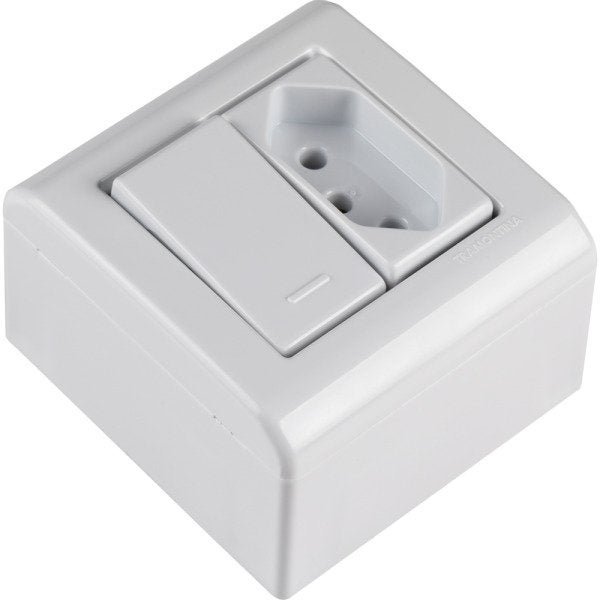 Caixa de Sobrepor 1 Interruptor Simples 10A 250 V e 1 Tomada 2P+T 20A 250V Tramontina LizFlex Branca - 1