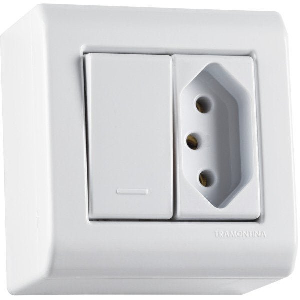 Caixa de Sobrepor 1 Interruptor Simples 10A 250 V e 1 Tomada 2P+T 20A 250V Tramontina LizFlex Branca - 2