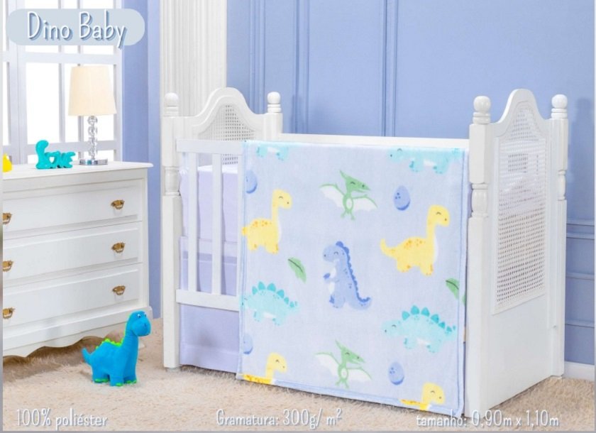 Cobertor Infantil Baby Flannel Dino Baby Cor Azul Etruria