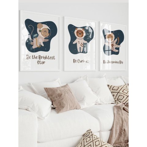 Kit 3 Quadros Decorativos Infantil Astronauta Espaço No6