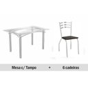 Ver imagem 1 de Sala de Jantar Completa Elba c/ Tampo Vidro 150cm + 6 Cadeiras Portugal Cromado/Courano Preto - Kapp