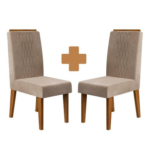 Cadeira Estofada Para Sala de Jantar Kit Com 2 Freijó Veludo Kraft Lia DJ Móveis