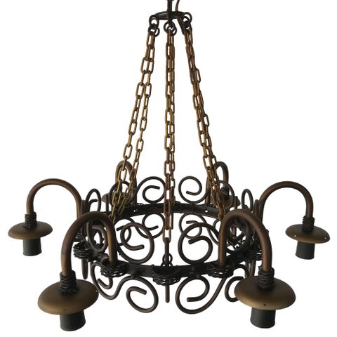 Lustre Rústico Com Corrente Rococó Para Salas de Estar e Varandas Libertas Rosas Artesanato Verniz