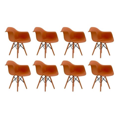 Conjunto 8 Cadeiras Eames com Braço Terracota Pés em Polipropileno