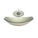 Ver imagem 1 de CUBA DE VIDRO OVAL CHANFRADA 46CM CHAMPANHE + VALVULA + TORNEIRA CASCATA