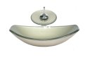 Ver imagem 1 de CUBA DE VIDRO OVAL CHANFRADA 46CM CHAMPANHE + VALVULA + TORNEIRA CASCATA