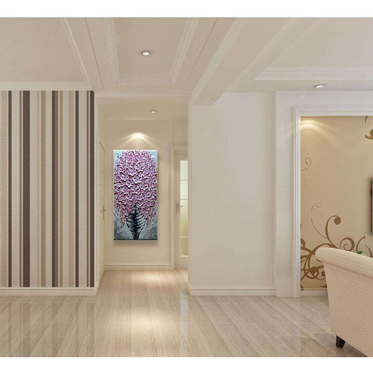 Quadro Pintura Tela floral Sala de Estar Pintado a Mão 5424: 70cm (A) x 140	cm (L) - 1