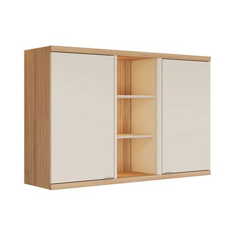Armário Aéreo Cozinha 120 Cm Bless 2 Portas 100% Mdf Jequitiba/off White Fosco - Linea Brasil
