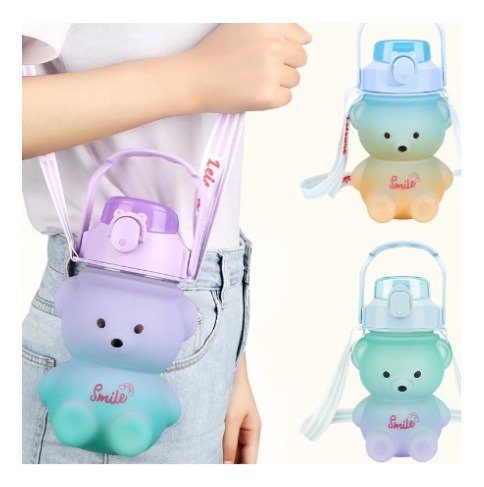 Garrafa de Água Urso 1l Transparente Infantil com Alça - 8