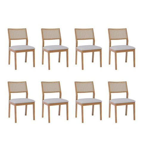 Kit 8 Cadeiras para Sala de Jantar Estofadas Oiti Cinza/Madeira