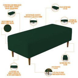 Puff Decorativo Sala de Estar Bali W01 Pés Palito 120x50cm Suede Verde Musgo - 4 Puff Decorativo Sala de Estar Bali W01 Pés Palito 120x50cm Suede Verde Musgo - 4