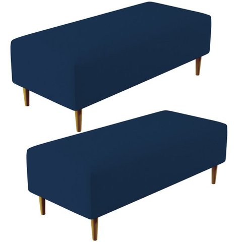 Kit 2 Puffs Decorativos Sala de Estar Bali W01 Pés Palito 120x50cm Suede Azul Marinho