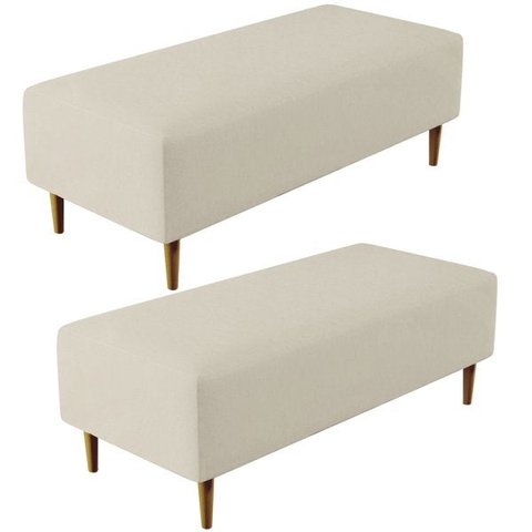 Kit 2 Puffs Decorativos Sala de Estar Bali W01 Pés Palito 120x50cm Suede Bege