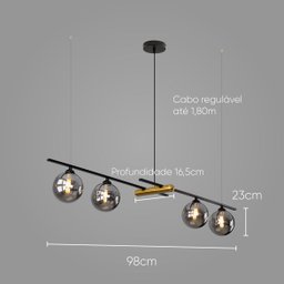Pendente Bambu Preto e Bronze Globo Fumê 98cm 4G9 HL017LB Bella - 2