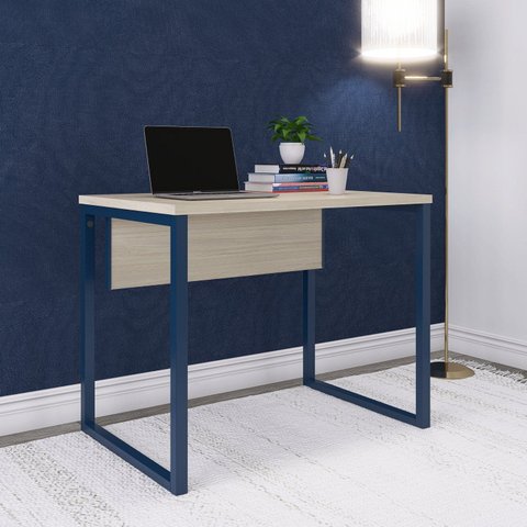 Escrivaninha Mesa Escritório PE25 90cm Castanheira e Azul Delrei Cinza