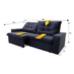 Sofá Retrátil/Reclinável Malta 2,00m Suede Velut com Molas no Assento King House - 2