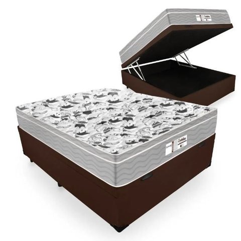 Cama Box com Baú Casal + Colchão de Molas Ensacadas - Probel - Evolution - Marrom