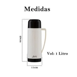 Garrafa térmica branca preto 1 litro café resistente 1 und - 2