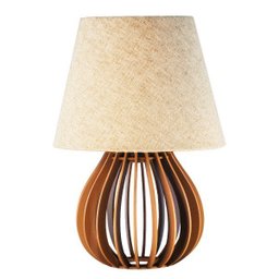 Abajur Luminária de Mesa de Madeira Caramelo Cúpula de Tecido Bege 34cm - Sala Quarto Escritório - 5