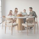 Ver imagem 6 de Mesa de Jantar Calêndula - Base Cone Madeira Laminada - Tampo Redondo Chanfrado 100% Mdf e Vidro Col