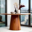 Ver imagem 2 de Mesa de Jantar Calêndula - Base Cone Madeira Laminada - Tampo Redondo Chanfrado 100% Mdf e Vidro Col