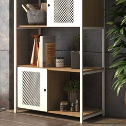 Estante Branca 2 Gavetas Aço E Madeira Estilo Industrial Vazada Linda Assimétrica Multiuso - 3