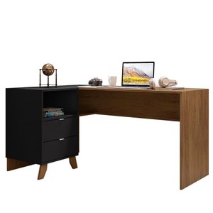 Escrivaninha de Canto Porto com Gaveteiro Freijó/Preto Trama - Móveis Leão