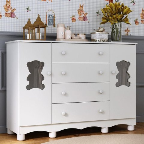 Cômoda Infantil 125cm 2 Portas com Vidro e 4 Gavetas Ternura Multimóveis Mp4480 Branco
