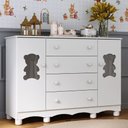Ver imagem 1 de Cômoda Infantil 125cm 2 Portas com Vidro e 4 Gavetas Ternura Multimóveis Mp4480 Branco